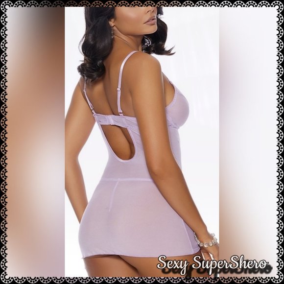 π£BLACK FRIDAY SALEππ"Nala"Lilac Eyelash Lace & Mesh Lace Up Lingerie Babydoll - Picture 3 of 4